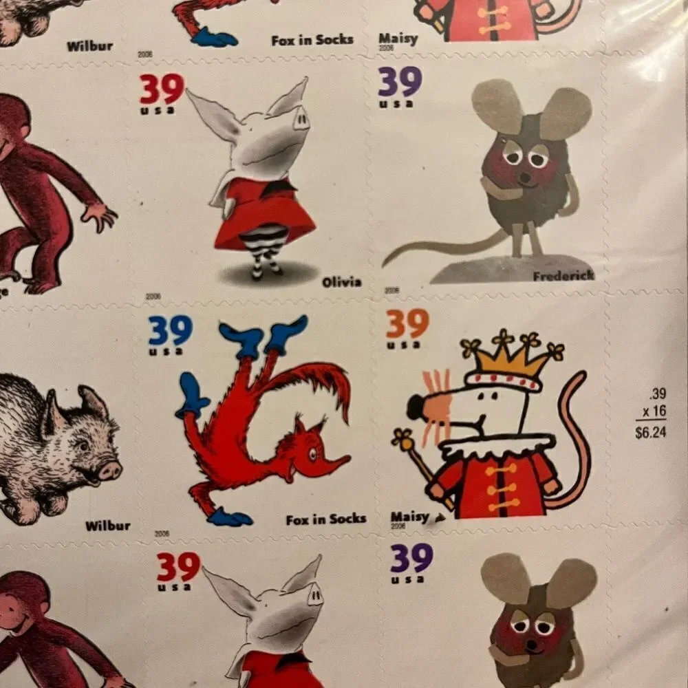 NEW Vintage 16 Collectable Stamps Picture Book Animals Full Pane Curious George